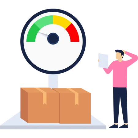 Businessman measuring parcel weight Illustration