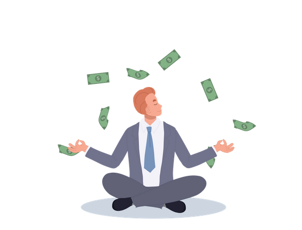 Businessman meditating after financial freedom Illustration