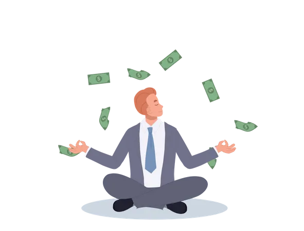 Businessman meditating after financial freedom  Illustration