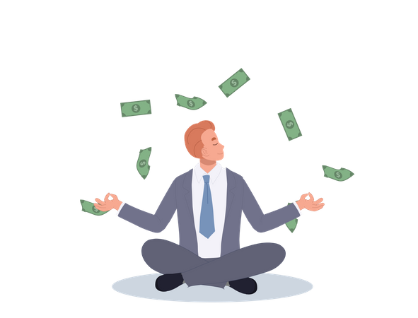 Businessman meditating after financial freedom  일러스트레이션