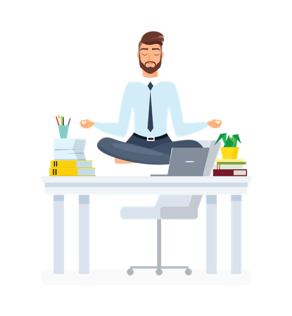 Businessman meditating at work  Illustration
