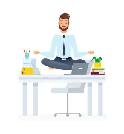 Businessman meditating at work  Illustration