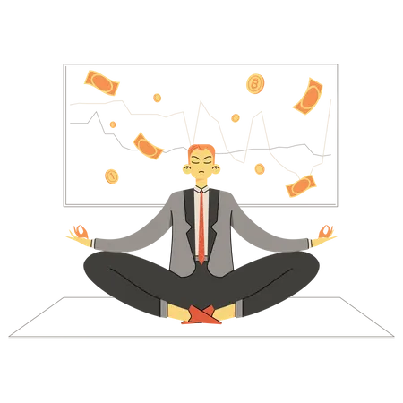 Businessman meditating during financial market Illustration