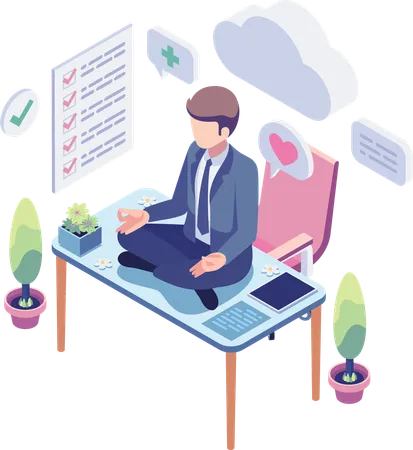 Businessman Meditating for Anxiety Management at Desk  Illustration