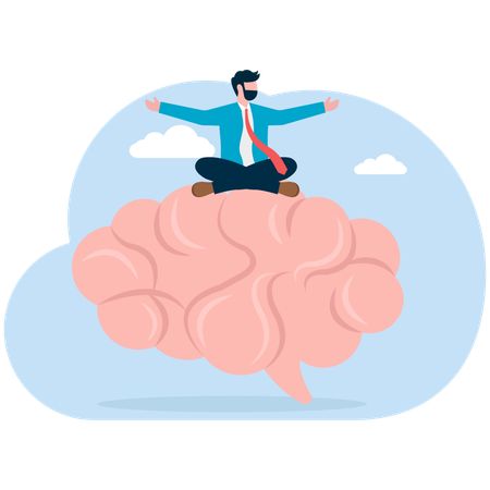 Businessman meditation sitting inside brain  Illustration