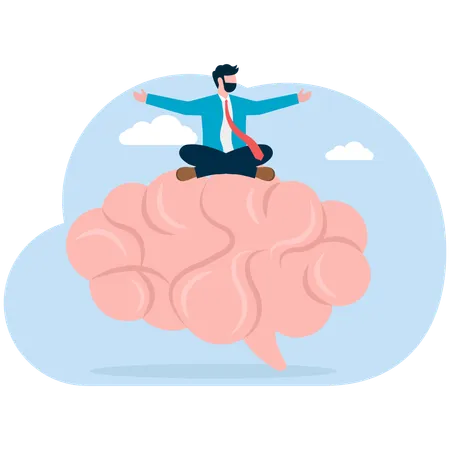 Businessman meditation sitting inside brain  Illustration