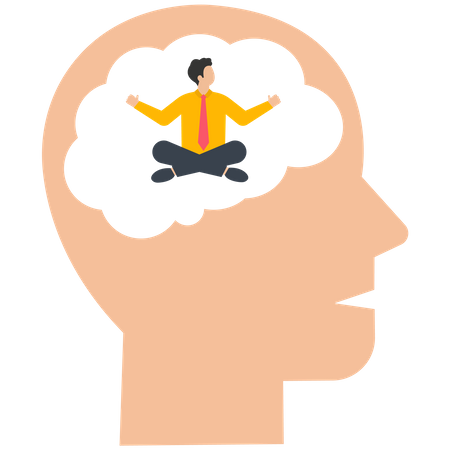 Businessman meditation sitting inside the brain  Illustration