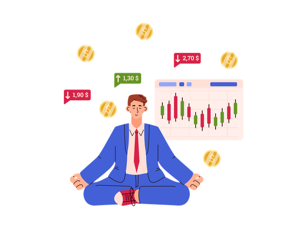 주식시장을 통한 사업가 명상  일러스트레이션