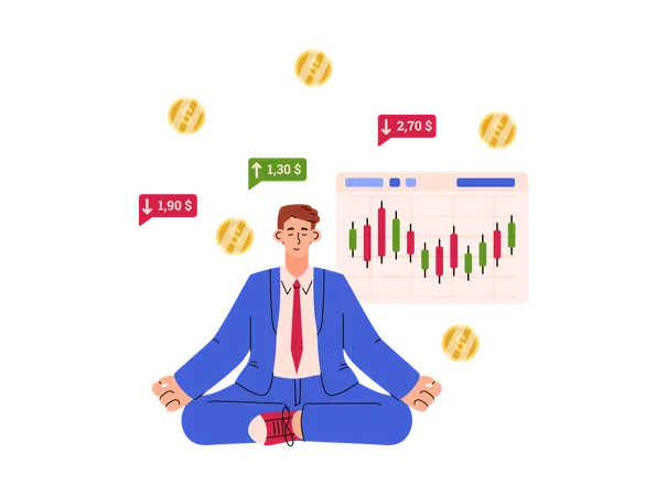 주식시장을 통한 사업가 명상  일러스트레이션