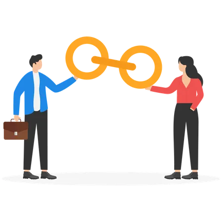 Businessman merging chain link  Illustration