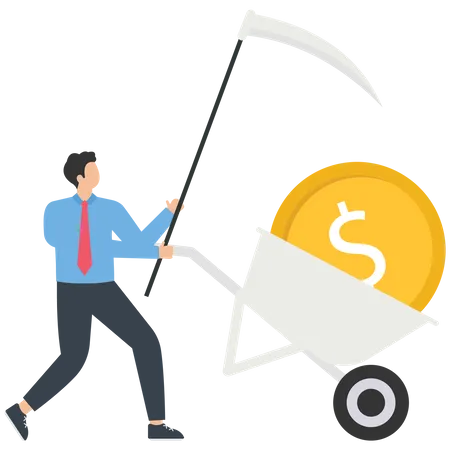 Businessman mining a bitcoin  Illustration