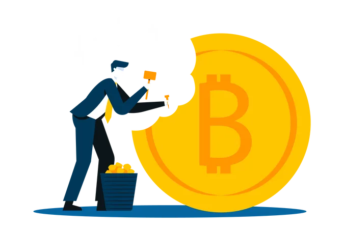 Businessman mining bitcoin Illustration