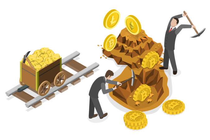 Businessman mining bitcoin at Farm  일러스트레이션