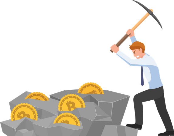 Businessman mining bitcoin cryptocurrency Illustration