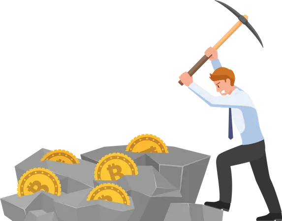 Businessman mining bitcoin cryptocurrency  Illustration