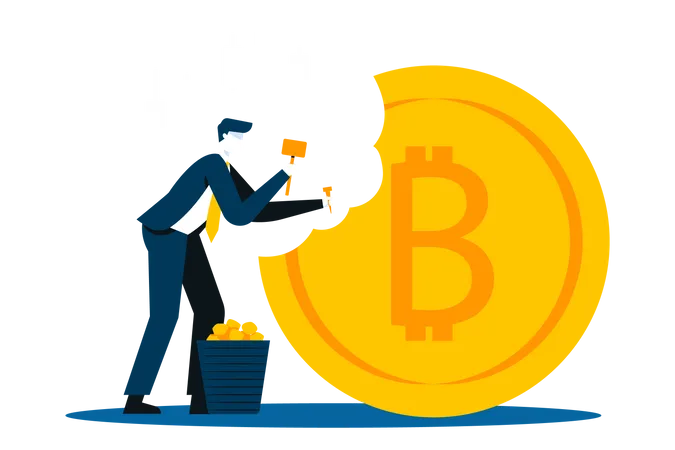 Businessman mining bitcoin  Illustration