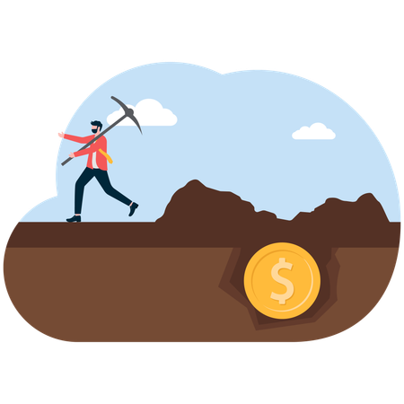 Businessman mining dollar coin  Illustration