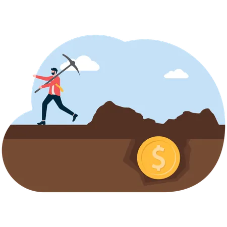 Businessman mining dollar coin  Illustration