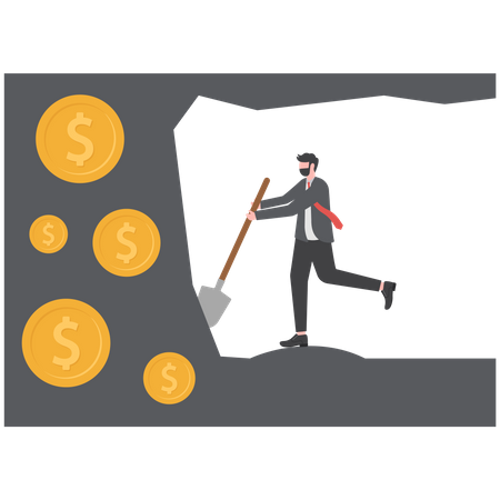 Businessman Mining Money  Illustration