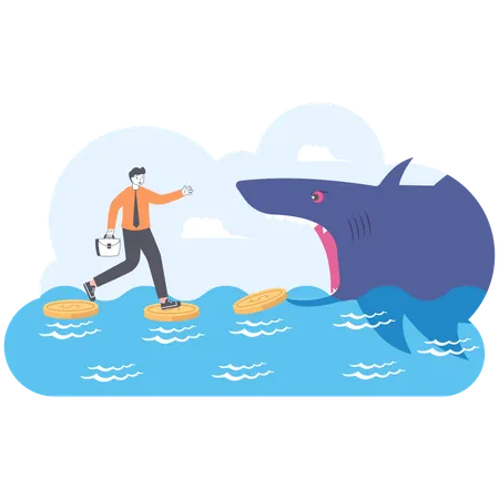 Businessman At Money On Shark Trap Illustration Vector Cartoon Illustration