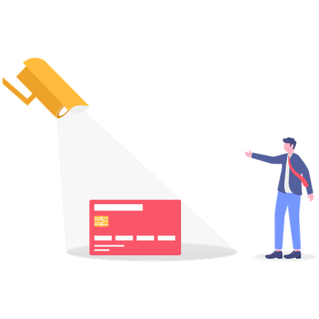 Businessman monitors cctv on credit card  Illustration