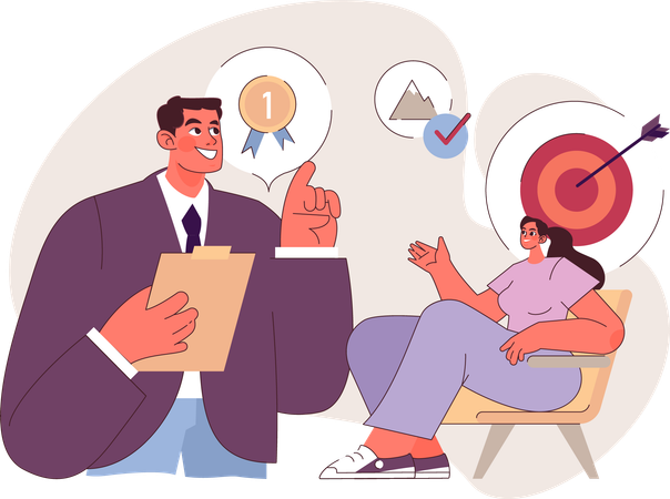 Businessman motivates employee to achieve targets  Illustration