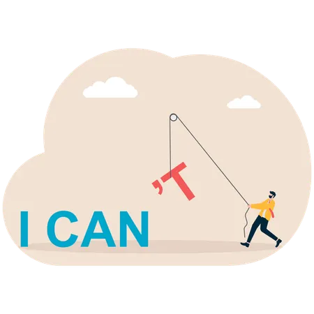 Businessman motivates himself with I can statement  Illustration