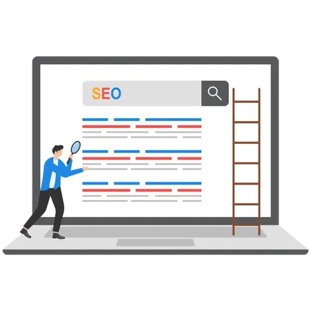 SEO Ranking Search Engine Optimization To Improve Search Result Position To Be On Top And Make More Traffic To Websites Concept Businessman Marketing Team Move Website Ranking On Search Result Page Illustration