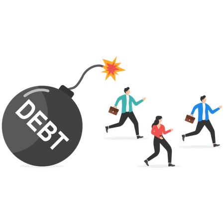 Businessman moves away from debt expense  Illustration