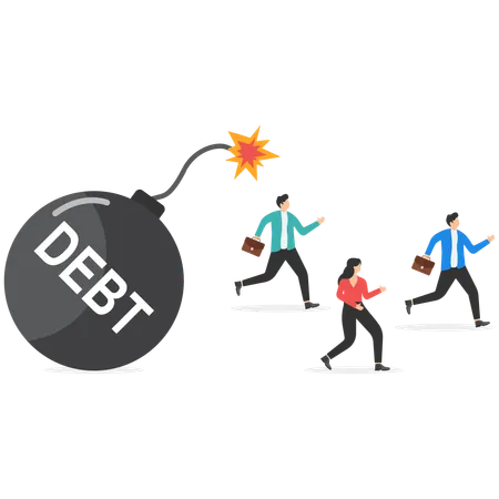 Businessman moves away from debt expense  Illustration