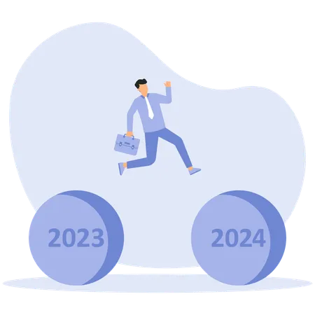 Businessman moves from 2023 to 2024 year  Illustration