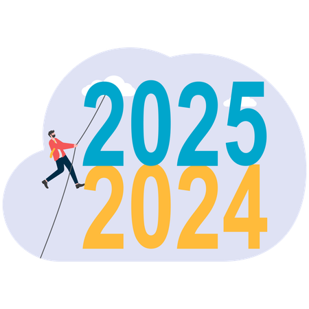 Businessman moves from 2024 year to 2025 year  Illustration