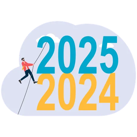 Businessman moves from 2024 year to 2025 year  Illustration