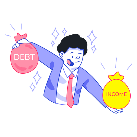 Businessman moves from Debt to Income  Illustration