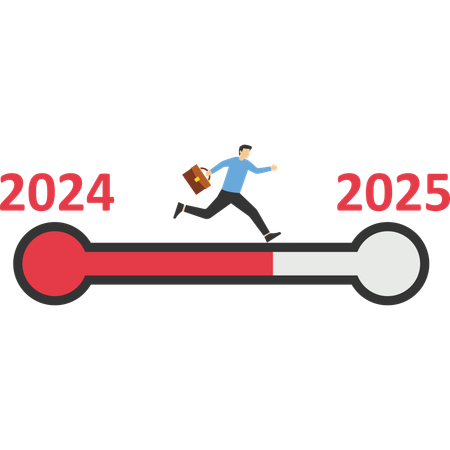 Businessman moves from year 2024 to 2025  Illustration