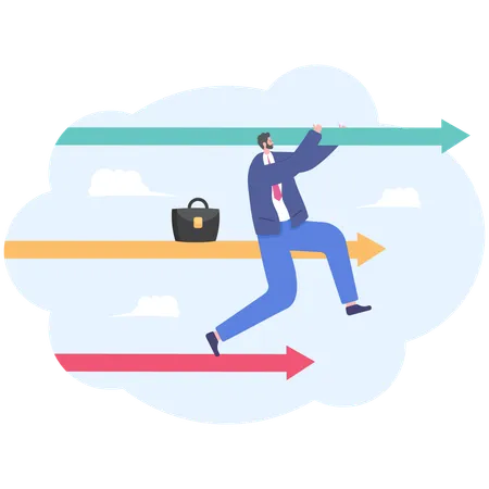 Illustration Of A Businessman Or Manager Career Ladder A Man In A Suit Climbs Up On Lines The Graph Vector EPS 10 Illustration