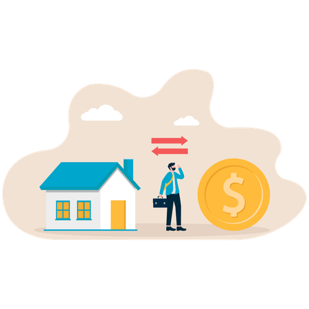 Businessman moves in new house  Illustration