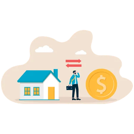 Businessman moves in new house  Illustration