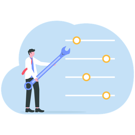 Businessman moves sliders and change settings  Illustration