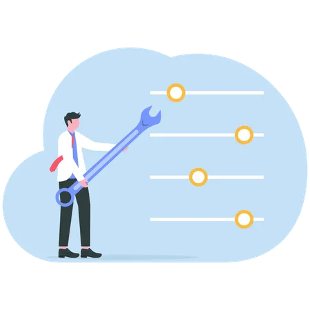 Businessman moves sliders and change settings  Illustration