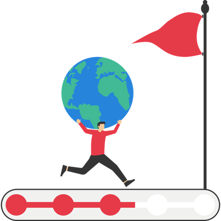 Businessman moves towards global targets  Illustration