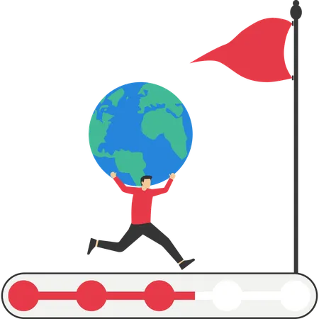 Businessman moves towards global targets  Illustration