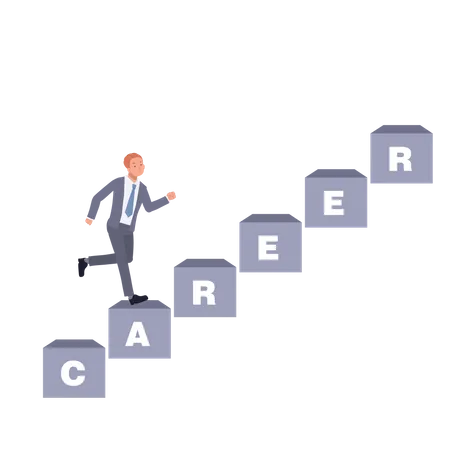 Businessman moving forwards in career development Illustration