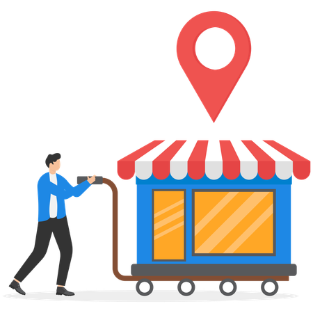Businessman moving store from new location  Illustration
