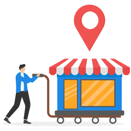 Businessman moving store from new location  Illustration