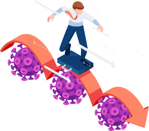 Businessman moving through coronavirus  Illustration