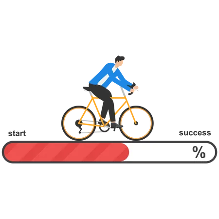 Businessman Commuter With Bicycle Traveling From The Start To Success Challenge Your Progress And Win The Race Flat Vector Illustration Illustration