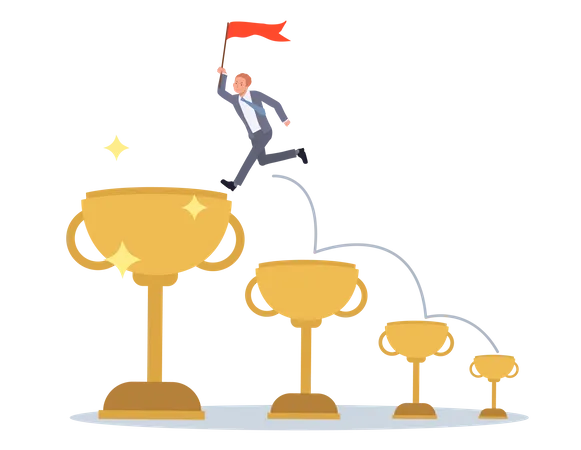 Businessman moving towards success through achievements Illustration