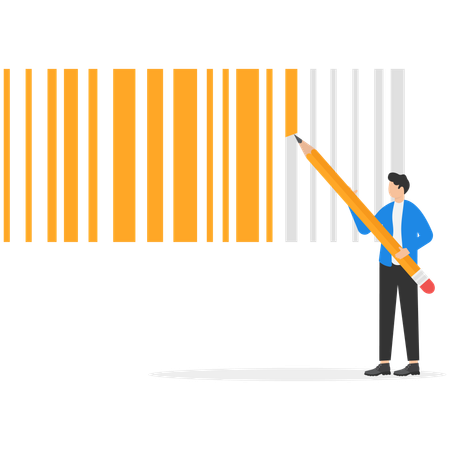 Businessman mowing on barcode representing rebranding  Illustration