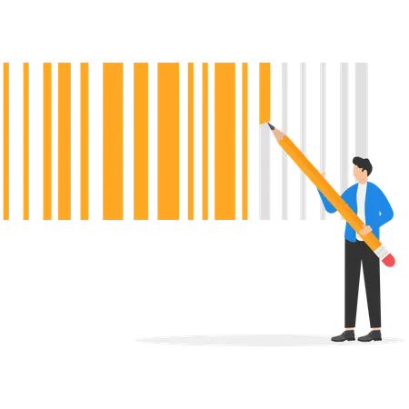 Businessman mowing on barcode representing rebranding  Illustration